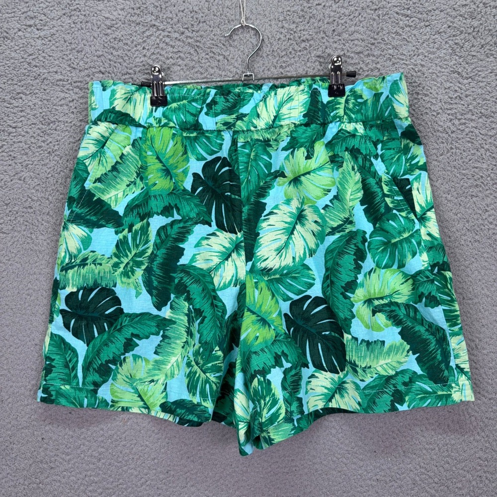 Talbots Shorts Womens L Green Tropical Leaf Nantucket Pull-On Paperbag Beach - Picture 1 of 9